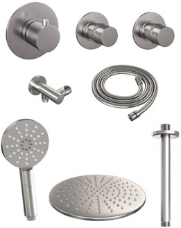 Brauer Thermostatisch Inbouwdoucheset Brauer Brushed 30cm Hoofddouche Plafondarm 3 Standen Handdouche Geborsteld RVS
