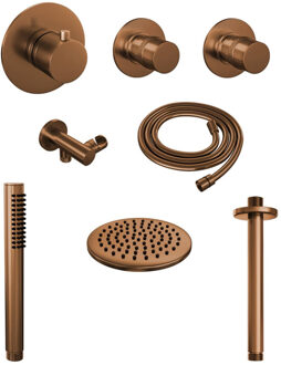 Brauer Thermostatisch Inbouwdoucheset Brauer Copper 20cm Hoofddouche Plafondarm Staafhanddouche Koper