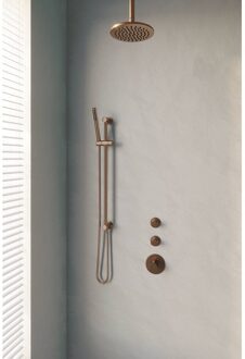 Brauer Thermostatisch Inbouwdoucheset Brauer Copper 20cm Hoofddouche Plafondarm Staafhanddouche op Glijstang Koper