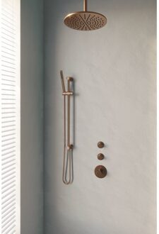 Brauer Thermostatisch Inbouwdoucheset Brauer Copper 30cm Hoofddouche Plafondarm Staafhanddouche op Glijstang Koper