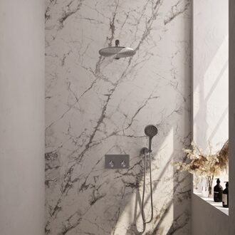 Brauer Thermostatische Inbouw Regendouche Brauer Brushed Edition Met Drukknoppen SET 56 Met 30 cm Douchekop En Rechte Muurarm En 3-Standen Handdouche En