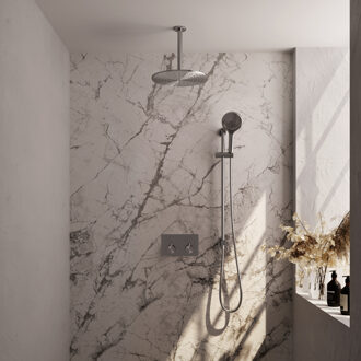 Brauer Thermostatische Inbouw Regendouche Brauer Brushed Edition Met Drukknoppen SET 72 Met 30 cm Douchekop En Plafondarm En 3-Standen Handdouche En