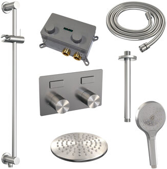 Brauer Thermostatische Inbouw Regendouche Brauer Carving Edition Met Drukknoppen SET 71 Met 20 cm Douchekop En Plafondarm En Staaf 3-Standen Handdouche En