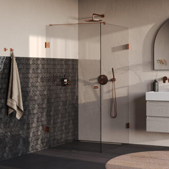 Brauer Void Carving Douchecabine - 100x120x200cm - draaideur - glascoating - omkeerbaar - helder glas - geborsteld koper PVD GS-VOCC1H100120200GK Koper geborsteld