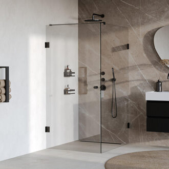 Brauer Void Carving Douchecabine - 100x120x200cm - draaideur - glascoating - omkeerbaar - helder glas - mat zwart GS-VOCC1H100120200MZ Zwart mat