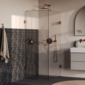 Brauer Void Carving Douchecabine - 80x100x200cm - draaideur - glascoating - omkeerbaar - helder glas - geborsteld koper PVD GS-VOCC1H80100200GK Koper geborsteld