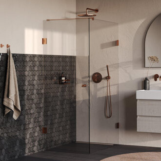 Brauer Void Carving Douchecabine - 80x120x200cm - draaideur - glascoating - omkeerbaar - helder glas - geborsteld koper PVD GS-VOCC1H80120200GK Koper geborsteld