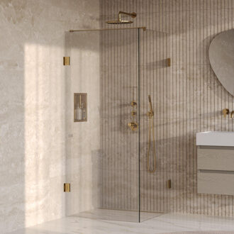 Brauer Void Carving Douchecabine - 80x80x200cm - draaideur - glascoating - omkeerbaar - helder glas - geborsteld goud PVD GS-VOCC1H8080200GG Goud geborsteld