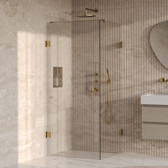 Brauer Void Carving Douchecabine - 80x80x200cm - draaideur - glascoating - omkeerbaar - helder glas - geborsteld goud PVD GS-VOCC1H8080200GG Goud geborsteld