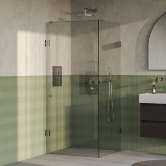 Brauer Void Carving Douchecabine - 80x80x200cm - draaideur - glascoating - omkeerbaar - helder glas - Geborsteld RVS PVD GS-VOCC1H8080200NG RVS geborsteld