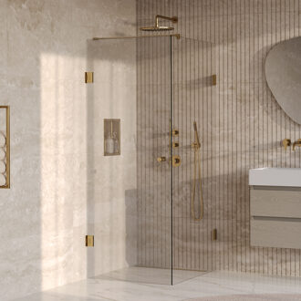 Brauer Void Carving Douchecabine - 90x100x200cm - draaideur - glascoating - omkeerbaar - helder glas - geborsteld goud PVD GS-VOCC1H90100200GG Goud geborsteld