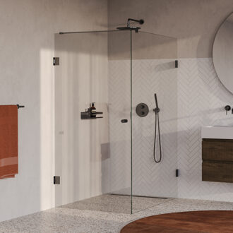 Brauer Void Carving Douchecabine - 90x140x200cm - draaideur - glascoating - omkeerbaar - helder glas - geborsteld gunmetal PVD GS-VOCC1H90140200GM Gunmetal geborsteld (antraciet)