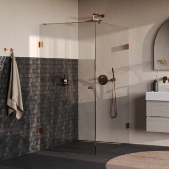 Brauer Void Carving Douchecabine - 90x140x200cm - draaideur - glascoating - omkeerbaar - helder glas - geborsteld koper PVD GS-VOCC1H90140200GK Koper geborsteld