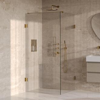 Brauer Void - Carving Douchecabine met Draaideur - Helder Glas - 100x100x200 cm - incl. Glascoating - PVD Goud Geborsteld