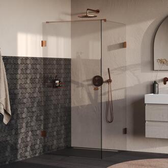 Brauer Void - Carving Douchecabine met Draaideur - Helder Glas - 100x100x200 cm - incl. Glascoating - PVD Koper Geborsteld