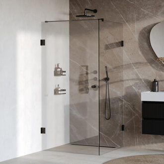 Brauer Void Carving douchecabine met draaideur helder glas 100x100x200 incl. glascoating mat zwart
