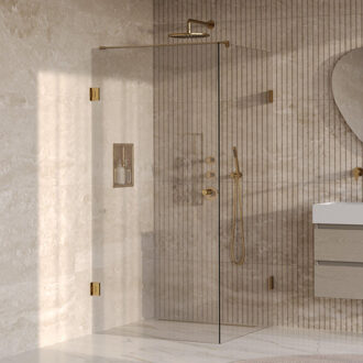 Brauer Void Carving douchecabine met draaideur helder glas 100x100x200 incl. glascoating PVD goud geborsteld