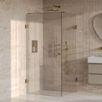 Brauer Void Carving douchecabine met draaideur helder glas 100x100x200 incl. glascoating PVD goud geborsteld