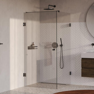 Brauer Void Carving douchecabine met draaideur helder glas 100x100x200 incl. glascoating PVD gunmetal geborsteld