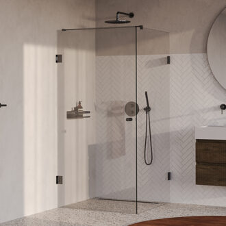 Brauer Void Carving douchecabine met draaideur helder glas 100x100x200 incl. glascoating PVD gunmetal geborsteld