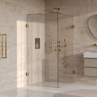 Brauer Void Carving douchecabine met draaideur helder glas 100x120x200 incl. glascoating PVD goud geborsteld