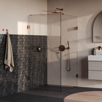 Brauer Void Carving douchecabine met draaideur helder glas 100x120x200 incl. glascoating PVD koper geborsteld