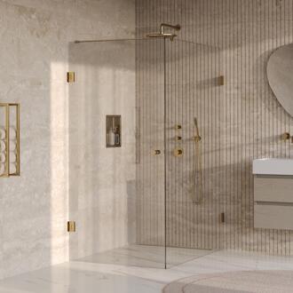 Brauer Void - Carving Douchecabine met Draaideur - Helder Glas - 100x140x200 cm - incl. Glascoating - PVD Goud Geborsteld