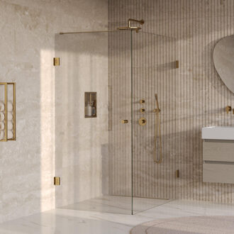 Brauer Void Carving douchecabine met draaideur helder glas 100x140x200 incl. glascoating PVD goud geborsteld