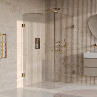 Brauer Void Carving douchecabine met draaideur helder glas 100x140x200 incl. glascoating PVD goud geborsteld