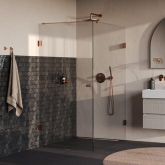 Brauer Void Carving douchecabine met draaideur helder glas 100x140x200 incl. glascoating PVD koper geborsteld