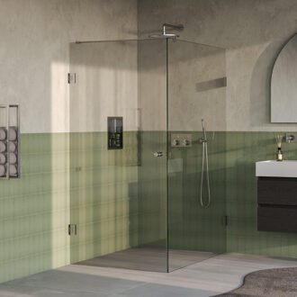 Brauer Void Carving douchecabine met draaideur helder glas 100x140x200 incl. glascoating PVD RVS-kleurig geborsteld