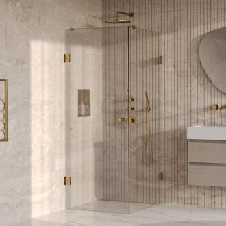 Brauer Void - Carving Douchecabine met Draaideur - Helder Glas - 80x100x200 cm - incl. Glascoating - PVD Goud Geborsteld