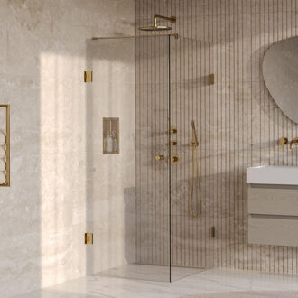 Brauer Void Carving douchecabine met draaideur helder glas 80x100x200 incl. glascoating PVD goud geborsteld