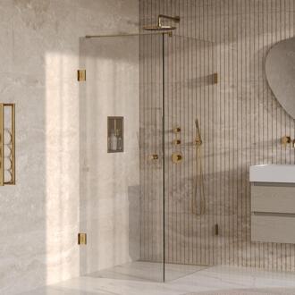 Brauer Void - Carving Douchecabine met Draaideur - Helder Glas - 80x120x200 cm - incl. Glascoating - PVD Goud Geborsteld