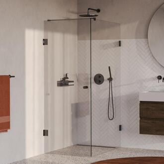 Brauer Void - Carving Douchecabine met Draaideur - Helder Glas - 80x120x200 cm - incl. Glascoating - PVD Gunmetal Geborsteld