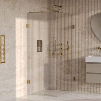 Brauer Void Carving douchecabine met draaideur helder glas 80x120x200 incl. glascoating PVD goud geborsteld