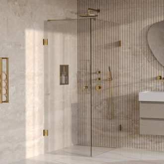 Brauer Void Carving douchecabine met draaideur helder glas 80x120x200 incl. glascoating PVD goud geborsteld