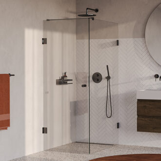 Brauer Void Carving douchecabine met draaideur helder glas 80x120x200 incl. glascoating PVD gunmetal geborsteld