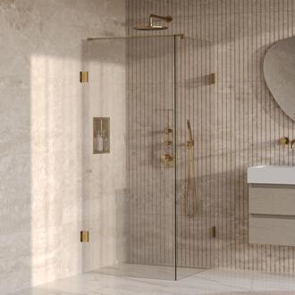 Brauer Void - Carving Douchecabine met Draaideur - Helder Glas - 80x80x200 cm - incl. Glascoating - PVD Goud Geborsteld