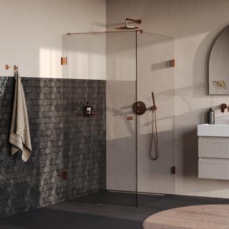 Brauer Void - Carving Douchecabine met Draaideur - Helder Glas - 90x120x200 cm - incl. Glascoating - PVD Koper Geborsteld