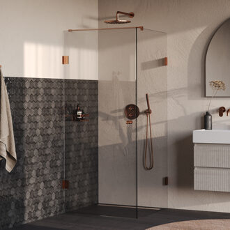 Brauer Void Carving douchecabine met draaideur helder glas 90x90x200 incl. glascoating PVD koper geborsteld