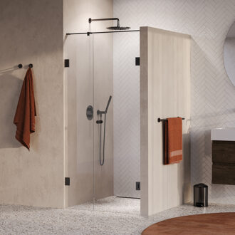 Brauer Void Carving Nisdeur - 2-delig - 100x200cm - 60cm draaideur aan muur - glascoating - omkeerbaar - helder glas - geborsteld gunmetal PVD GS-VOCN2H6040200GM Gunmetal geborsteld (antraciet)