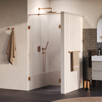 Brauer Void Carving Nisdeur - 2-delig - 100x200cm - 60cm draaideur aan muur - glascoating - omkeerbaar - helder glas - geborsteld koper PVD GS-VOCN2H6040200GK Koper geborsteld