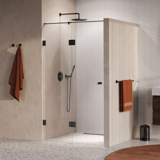 Brauer Void Carving Nisdeur - 2-delig - 110x200cm - 60cm draaideur aan glas - glascoating - omkeerbaar - helder glas - geborsteld gunmetal PVD GS-VOCN3H6050200GM Gunmetal geborsteld (antraciet)