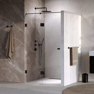 Brauer Void Carving Nisdeur - 2-delig - 110x200cm - 60cm draaideur aan glas - glascoating - omkeerbaar - helder glas - mat zwart GS-VOCN3H6050200MZ Zwart mat