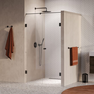 Brauer Void Carving Nisdeur - 2-delig - 110x200cm - 60cm draaideur aan muur - glascoating - omkeerbaar - helder glas - geborsteld gunmetal PVD GS-VOCN2H6050200GM Gunmetal geborsteld (antraciet)