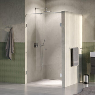 Brauer Void Carving Nisdeur - 2-delig - 110x200cm - 60cm draaideur aan muur - glascoating - omkeerbaar - helder glas - Geborsteld RVS PVD GS-VOCN2H6050200NG RVS geborsteld