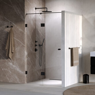 Brauer Void Carving Nisdeur - 2-delig - 120x200cm - 60cm draaideur aan glas - glascoating - omkeerbaar - helder glas - mat zwart GS-VOCN3H6060200MZ Zwart mat