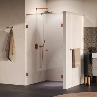 Brauer Void Carving Nisdeur - 2-delig - 120x200cm - 60cm draaideur aan muur - glascoating - omkeerbaar - helder glas - geborsteld koper PVD GS-VOCN2H6060200GK Koper geborsteld