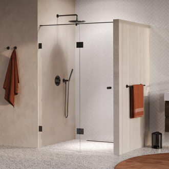 Brauer Void Carving Nisdeur - 2-delig - 130x200cm - 60cm draaideur aan glas - glascoating - omkeerbaar - helder glas - geborsteld gunmetal PVD GS-VOCN3H6070200GM Gunmetal geborsteld (antraciet)